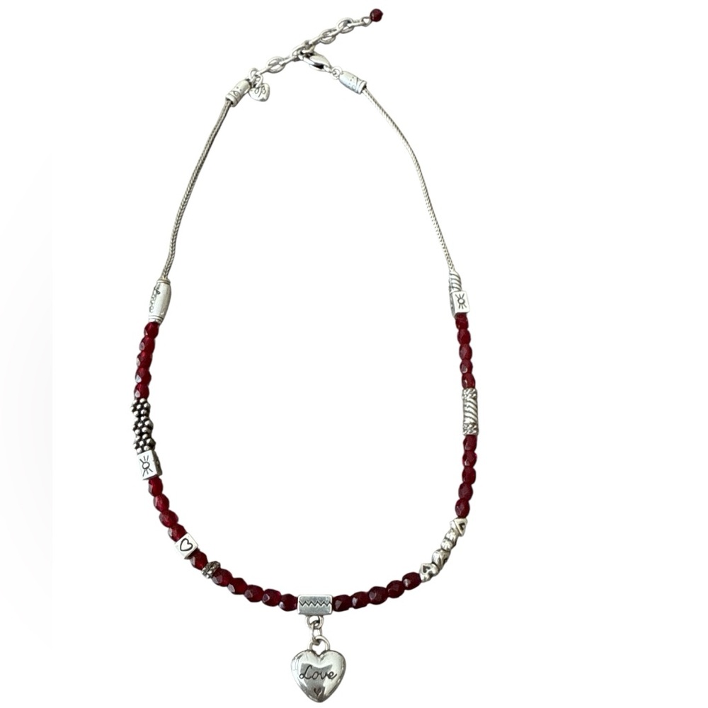 Brighton Le Rouge Love Necklace, EUC, Color-Silver & Ruby Red Beaded Necklace
